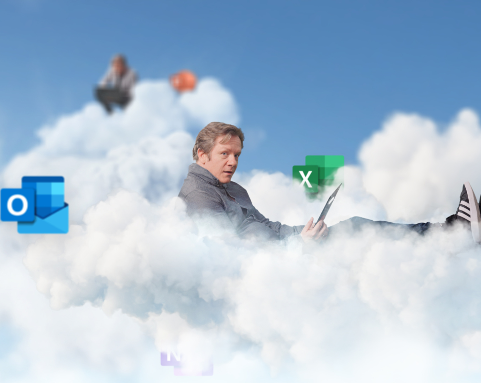 Man ligger på moln i Office-himlen